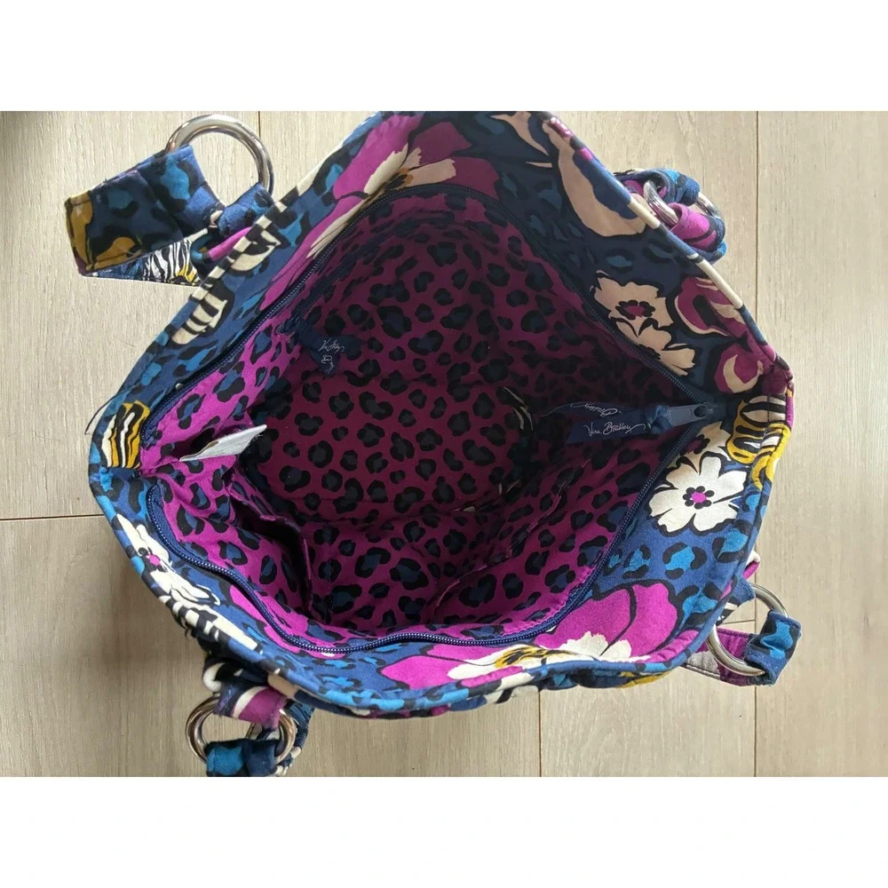 Vera Bradley African Violet Quilted Floral Leopard Print Tote Shoulder‎ Bag Blue